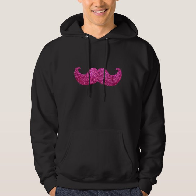 Pink Bling Mustache (Faux Glitter Graphic) Hoodie (Front)
