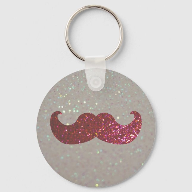 Pink Bling Mustache (Faux Glitter Graphic) Keychain (Front)