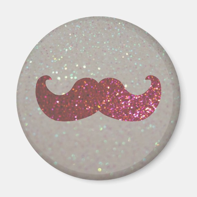 Pink Bling Mustache (Faux Glitter Graphic) Magnet (Front)