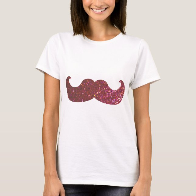 Pink Bling Mustache (Faux Glitter Graphic) T-Shirt (Front)