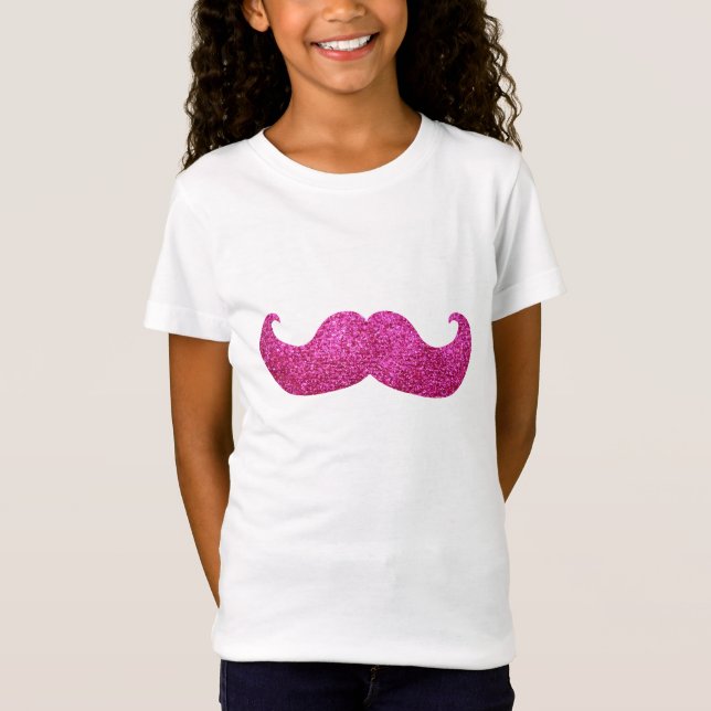 Pink Bling Mustache (Faux Glitter Graphic) T-Shirt (Front)
