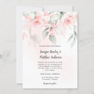 Pink Bliss Pastel Pink and Green Floral Wedding Invitation