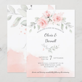 Pink Bliss Roses and Greenery Wedding Invitation
