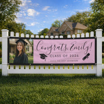 PINK & BLK 2026 | Graduation Banner with Photo