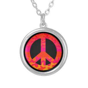 Pink blobs Peace Symbol Silver Plated Necklace
