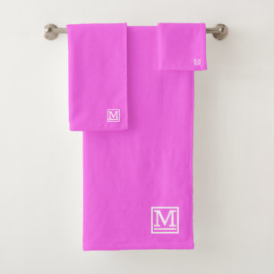Pink Block Monogrammed Bath Towel Set