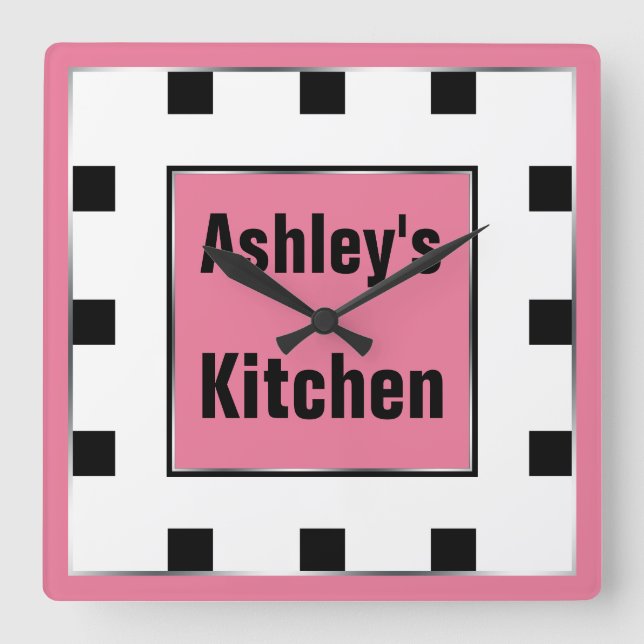 Pink Block Square Personalized Wall Clock (Front)