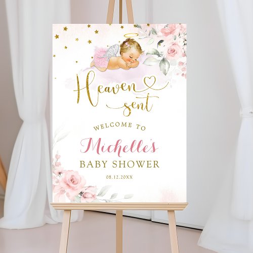 Pink Blonde Angel Baby Heaven Sent Welcome Sign