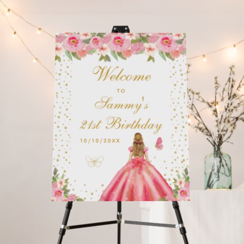 Pink Blonde Hair Girl Birthday Party Welcome Foam Board