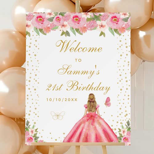 Pink Blonde Hair Girl Birthday Party Welcome Foam Board