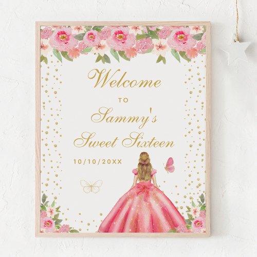 Pink Blonde Hair Girl Sweet Sixteen Welcome Poster