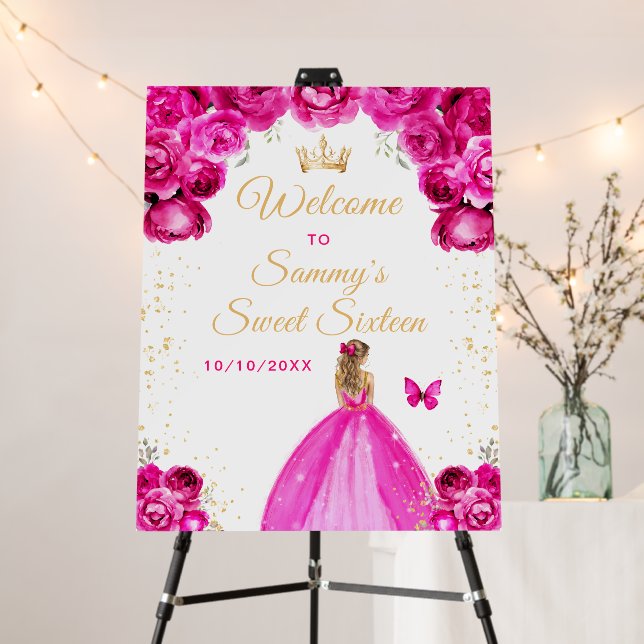 Pink Blonde Hair Princess Sweet Sixteen Welcome Foam Board (In Situ (Stand))