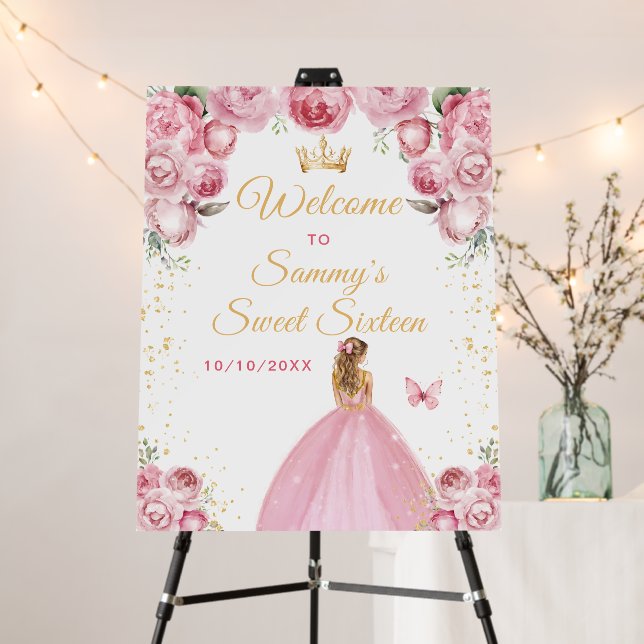 Pink Blonde Hair Princess Sweet Sixteen Welcome Foam Board (In Situ (Stand))