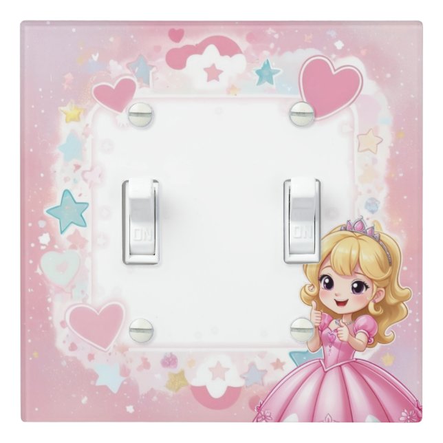 Pink Blonde Princess Cute Kawaii Girls Room Light Switch Cover (In Situ)