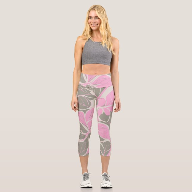 Pink Bloom Abstract Capri Leggings (Front)