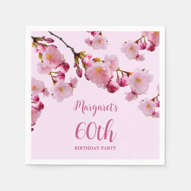 Pink Bloom Cherry Blossom Sakura Flowers Birthday Napkins (Front)