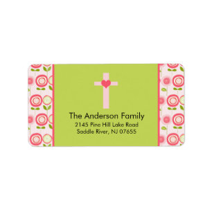 Pink Bloom Cross Religious address Label