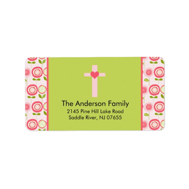 Pink Bloom Cross Religious address Label (Front)