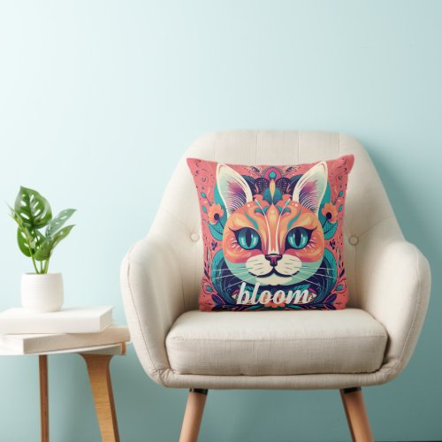 Pink Bloom Sweet Floral Cat Throw Pillow