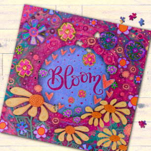Pink Bloom Trendy Heart Floral Inspirivity  Jigsaw Puzzle