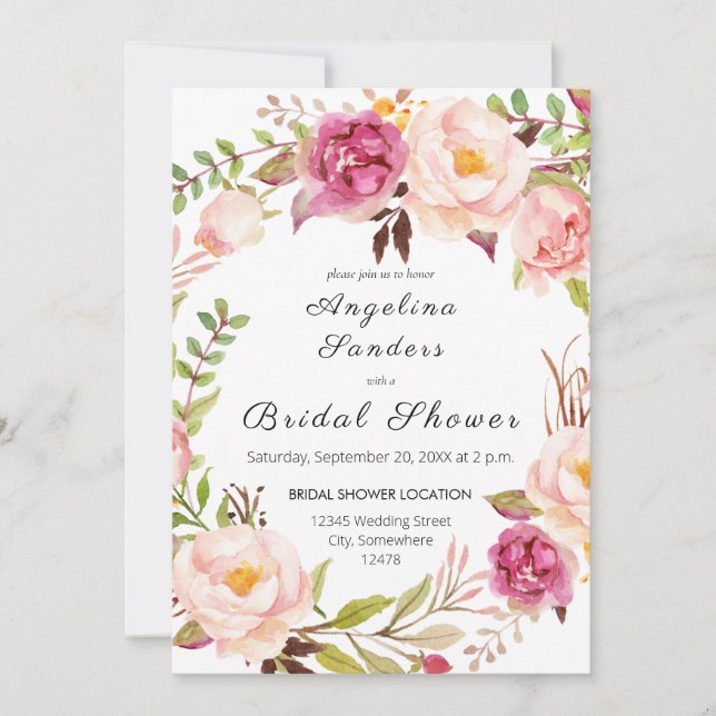 Pink Blooming Blush Floral Bridal Shower Invitation (Front)