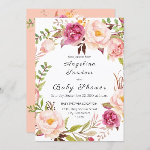 Pink Blooming Blush Floral Party or Baby Shower Invitation