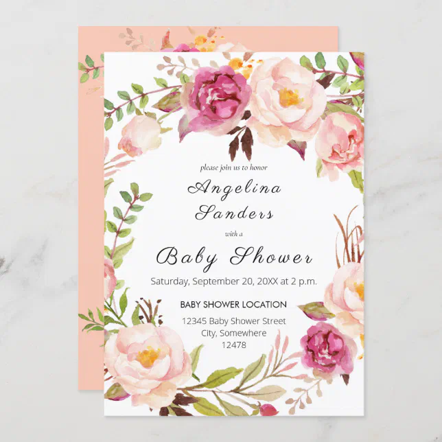 Pink Blooming Blush Floral Party or Baby Shower Invitation | Zazzle