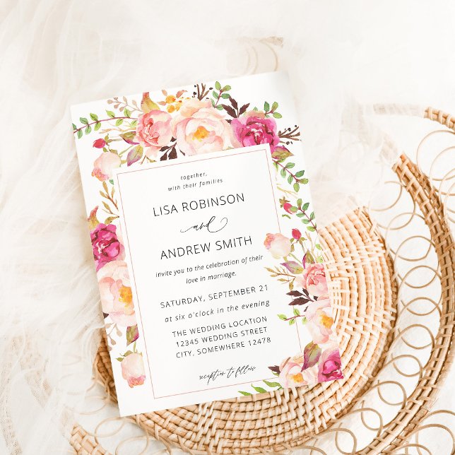 Pink Blooming Blush Floral Wedding V3 Invitation (Creator Uploaded)