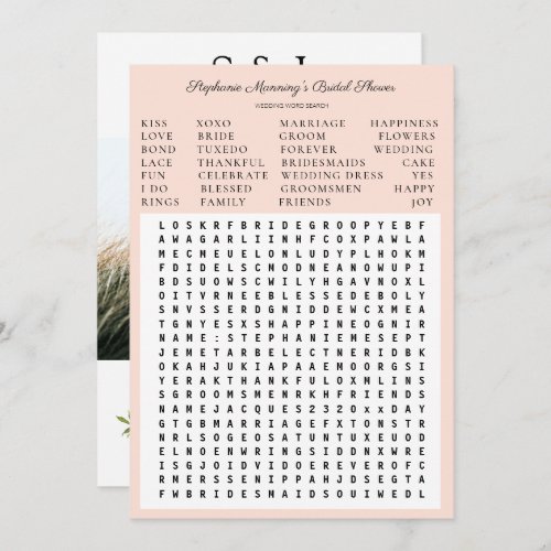 Pink Blooming Floral Bridal Shower Word Search Invitation