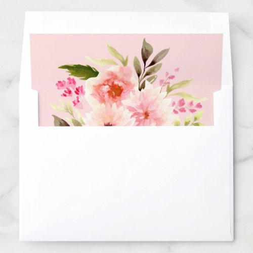 Pink Blooming Floral Watercolor Flowers Wedding Envelope Liner