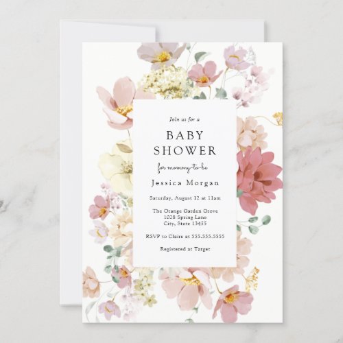 Pink Blooming Flowers Baby Shower Invitation