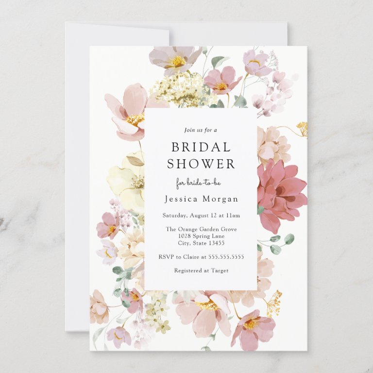 Pink Blooming Flowers Bridal Shower Invitation