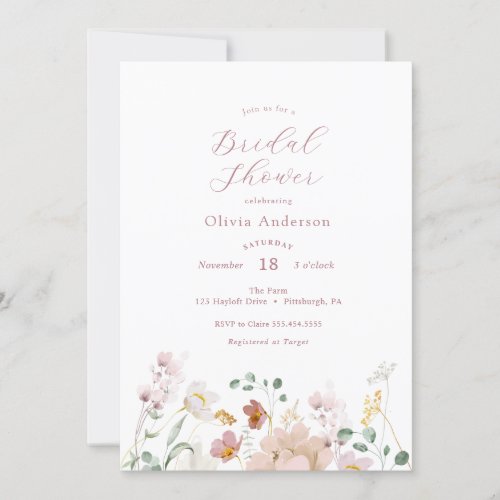 Pink Blooming Flowers Bridal Shower Invitation