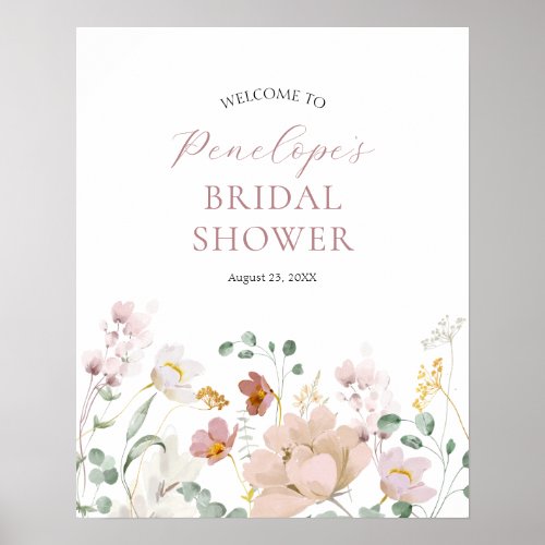 Pink Blooming Flowers Bridal Shower Welcome Sign