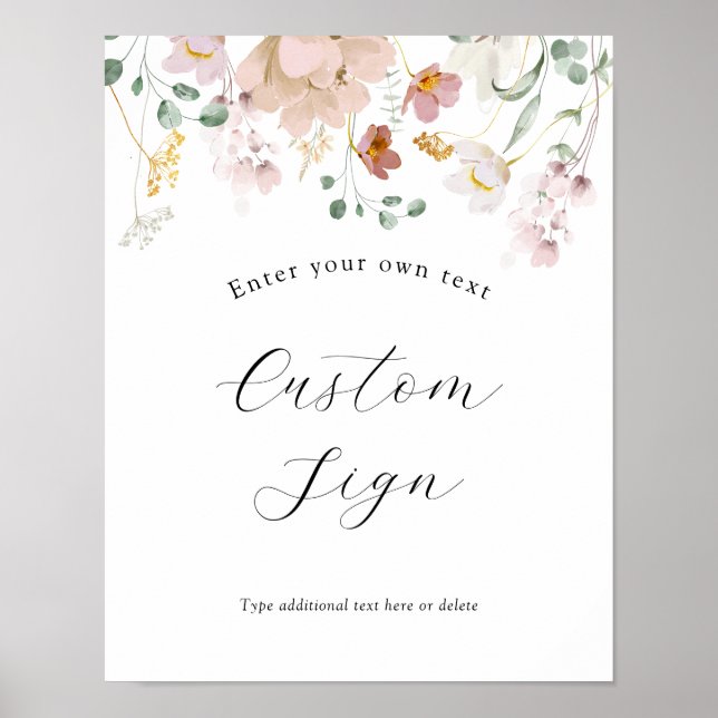 Pink Blooming Flowers Custom Text Sign (Front)