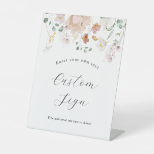 Pink Blooming Flowers Custom Text Sign