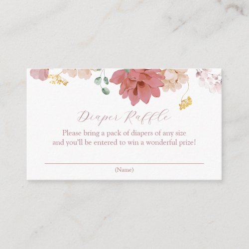 Pink Blooming Flowers Diaper Raffle Baby Shower En Enclosure Card