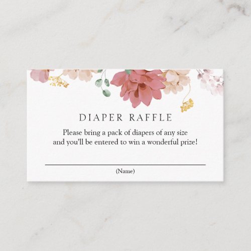 Pink Blooming Flowers Diaper Raffle Baby Shower Enclosure Card