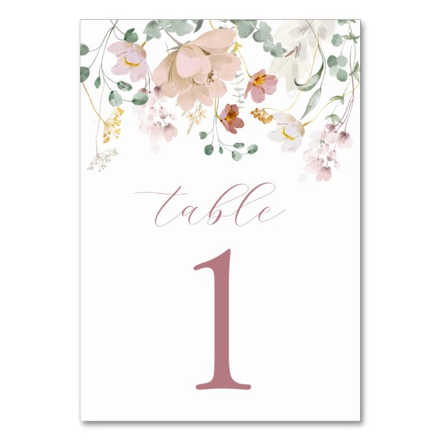 Pink Blooming Flowers Table Number (Front)