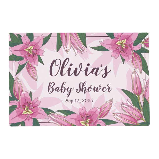 Pink Blooming Lilies Baby Shower  Placemat (Front)
