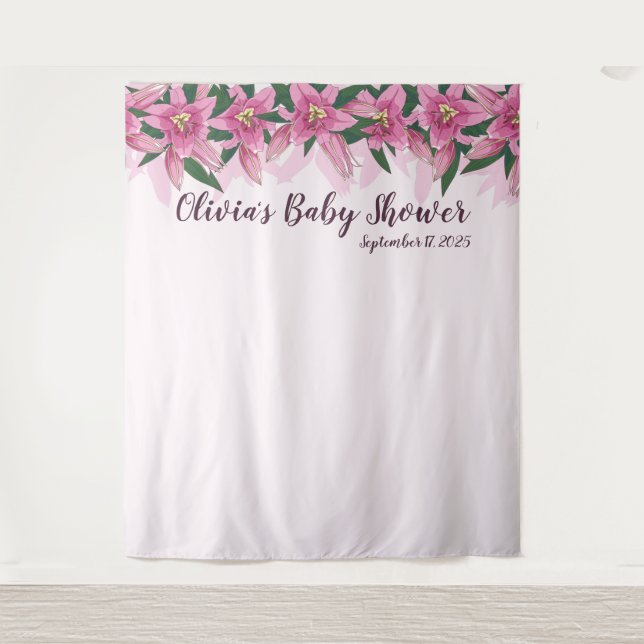 Pink Blooming Lilies Top Line Baby Shower Backdrop (Front)