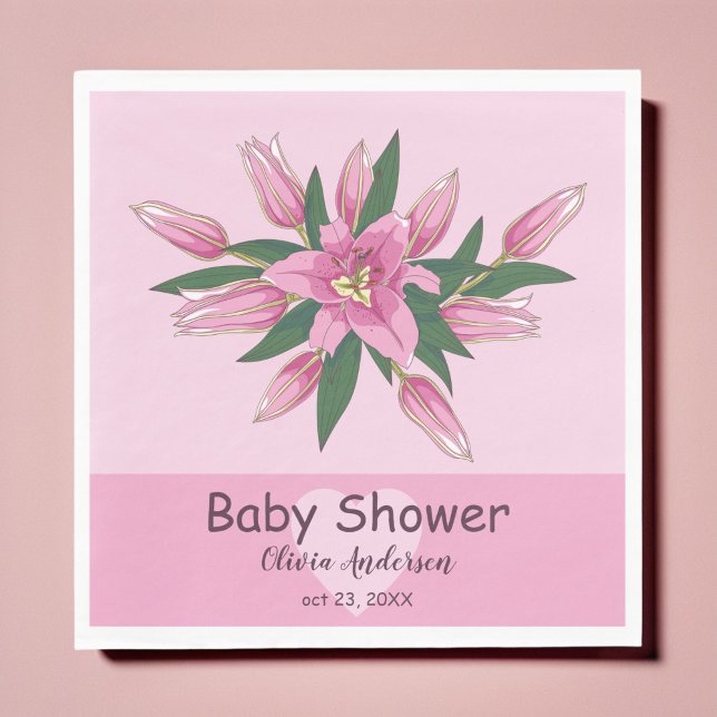 Pink Blooming Lily Baby Shower/Happy Birthday Napkins (Pink Blooming Lily Baby Shower/Happy Birthday Napkins)