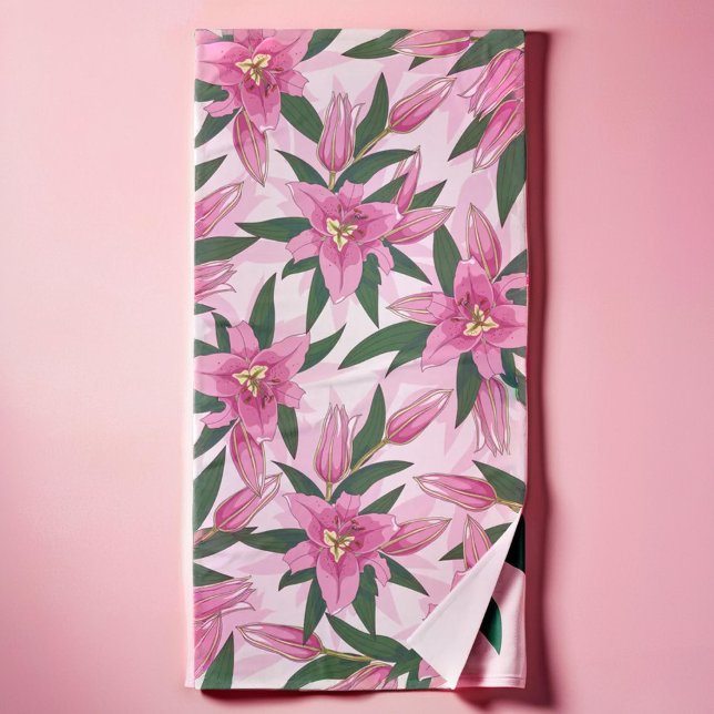 Pink Blooming Lily Bath Towel (Pink Blooming Lily Bath Towel)