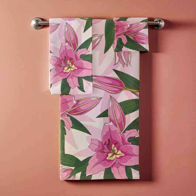 Pink Blooming Lily  Bath Towel Set (Pink Blooming Lily Bath Towel Set)