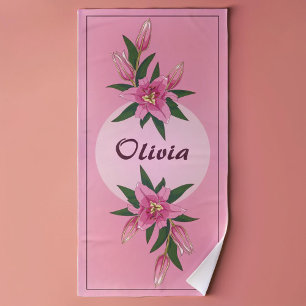 Pink Blooming Lily  Beach Towel