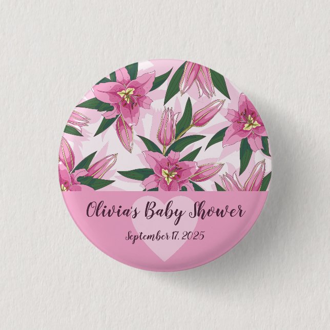 Pink Blooming Lily Button (Front)