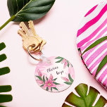 Pink Blooming Lily Keychain<br><div class="desc">This illustration features a soft pink color palette and big lush blooming lily with delicate buds.</div>