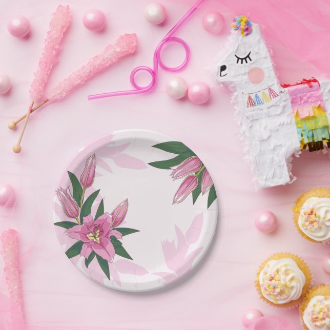 Pink Blooming Lily  Paper Plates (Party)