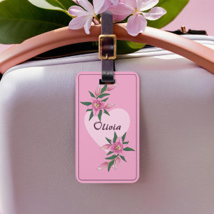 Pink Blooming Lily Sweet Heart Luggage Tag