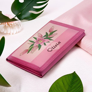 Pink Blooming Lily Sweet Heart  Trifold Wallet